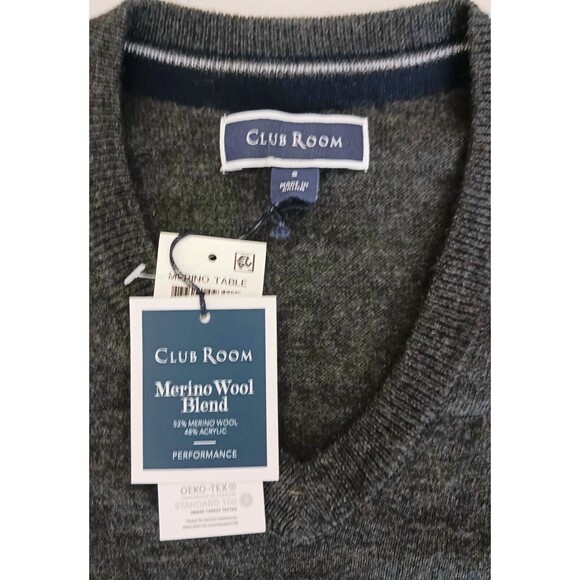 NWT $75 Club Room Men's V Neck Sweater Charcoal Gray Merino Wool Blend Sz S - Picture 3 of 9